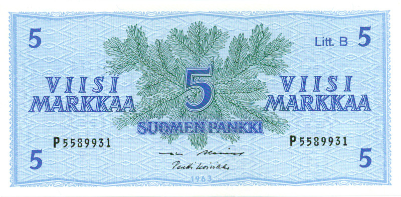 5 Markkaa 1963 Litt.B P5589931 kl.8-9